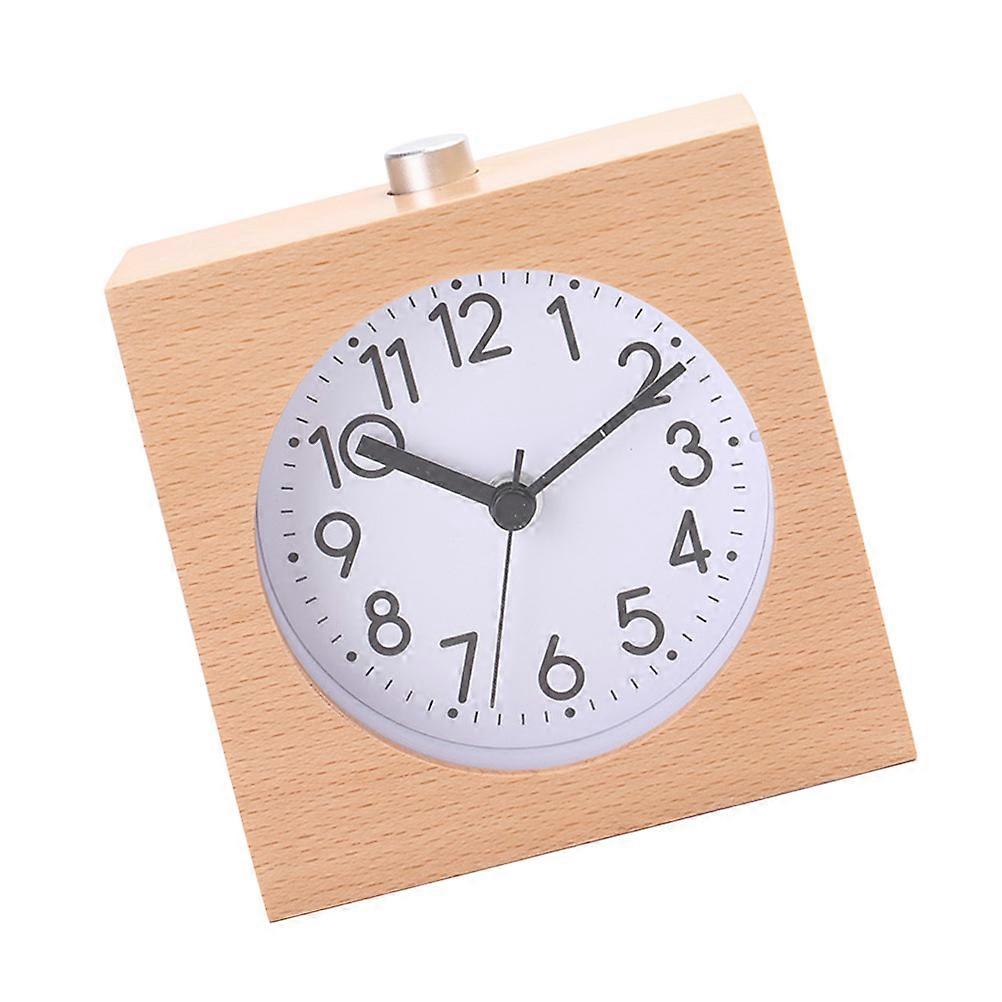 Wooden Alarm Clock with Snooze and Night Light Functions for Bedroom or Office Beige 4.5x4.5 Inches