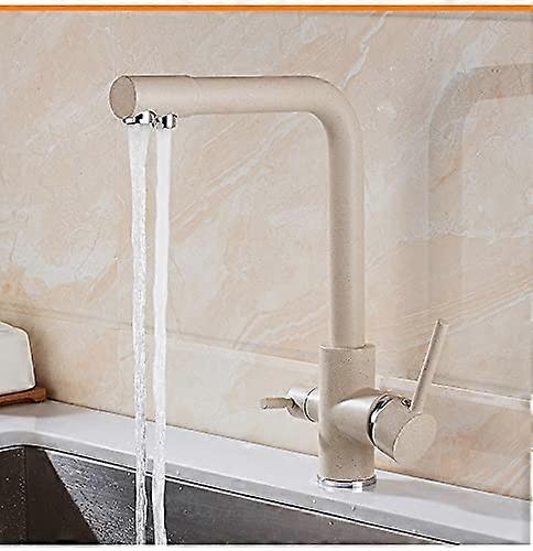 Kitchen Sink Faucet for Bar Farmhouse, 3 Way Mixer Tap with Drinking Water Filter, Dual Handle, Retro Brass Chrome Black (Beige)