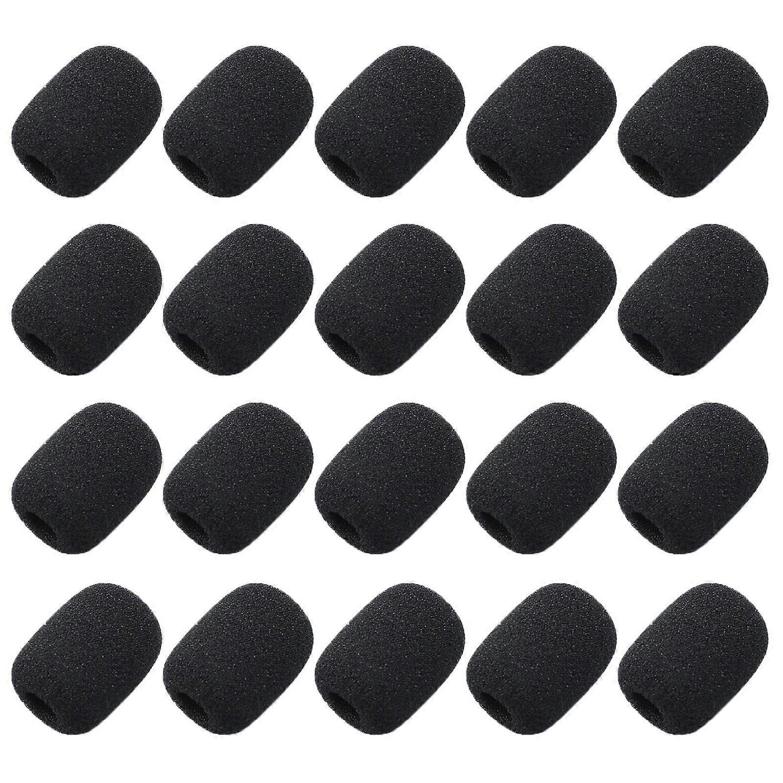 Allbor Pack of 20 Foam Microphone, Mini Microphone Headset Windscreen, Foam Cover Mini Size for Classroom, Conference Room, Interviews, Black, 8 mm