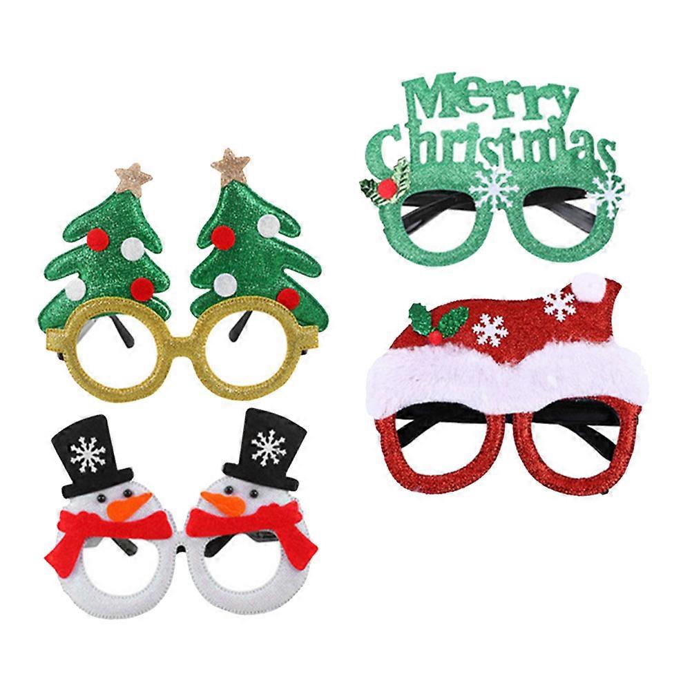 4Pcs Xmas Glasses Frames For Christmas Party And Festival Gathering In Assorted Color With Cartoon Design As Photography Props