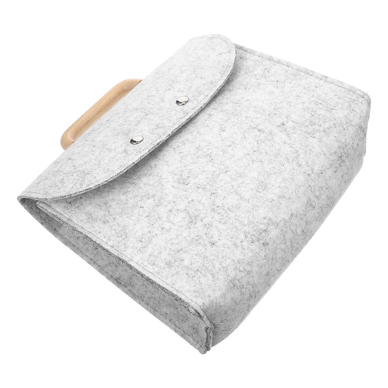 Felt Business Tote Bag with Wooden Handle Elegant File Organizer & Spacious Storage Case for Office Use Stylish, Design for Professionals Light Grey