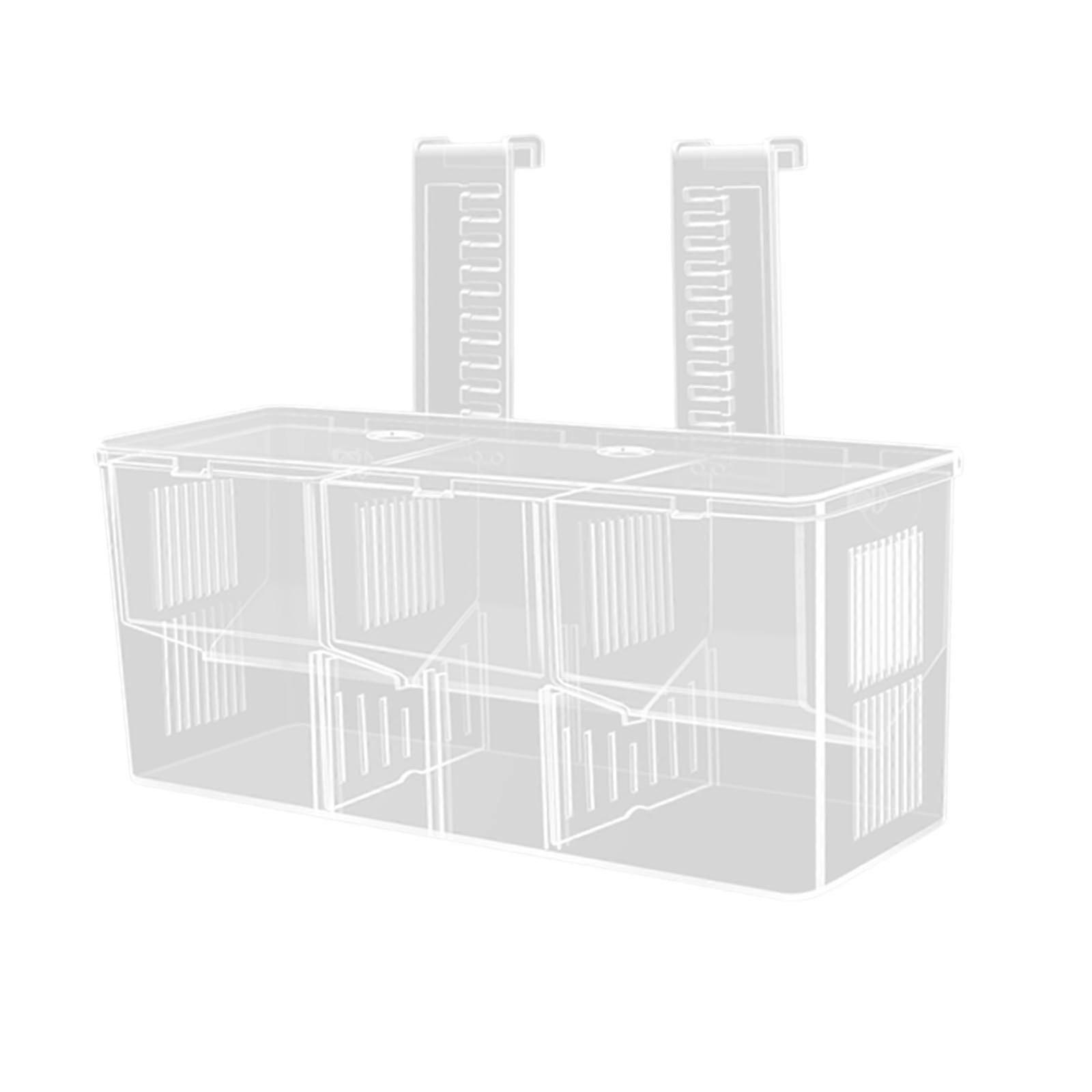 Brutbox Clear Isolation Box Aquarium Brood Incubator with Hooks for Newborn Shrimp Tank, Three Room Design