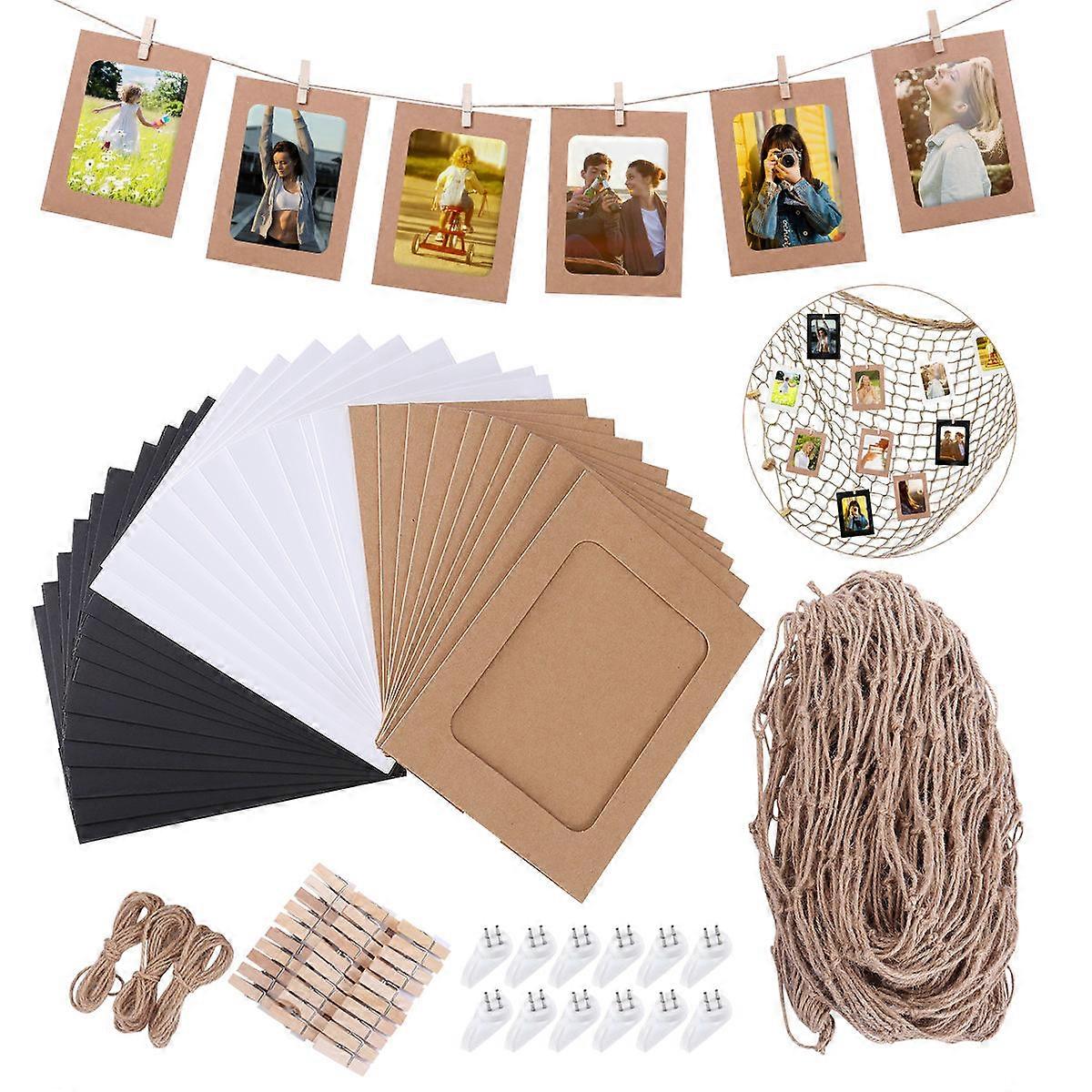 Decorative Fish Netting for Wall Photo Display with Assorted Color Jute and Paper 6 Inches Photo Frame Included