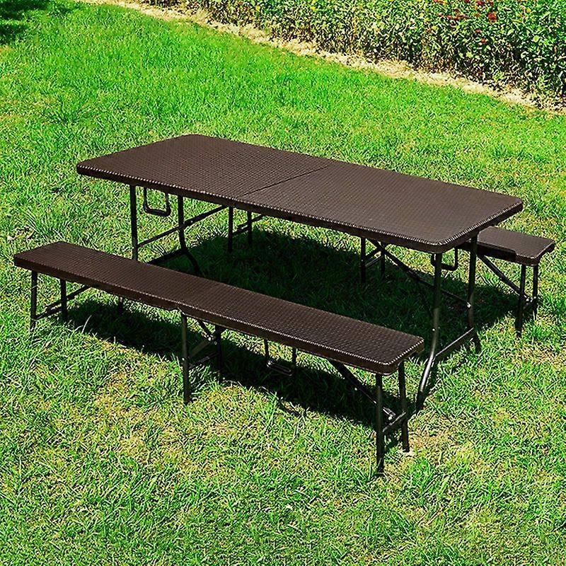 178cm Folding Garden Table Brown Poly Rattan Plastic for Outdoor Dining (Just Table)