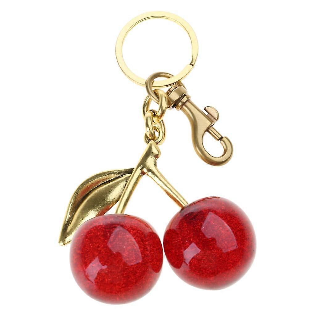 Crystal-Embellished Cherry Keychain, Red Keychain Accessory, Durable Material, Unique Design for Bags and Keys