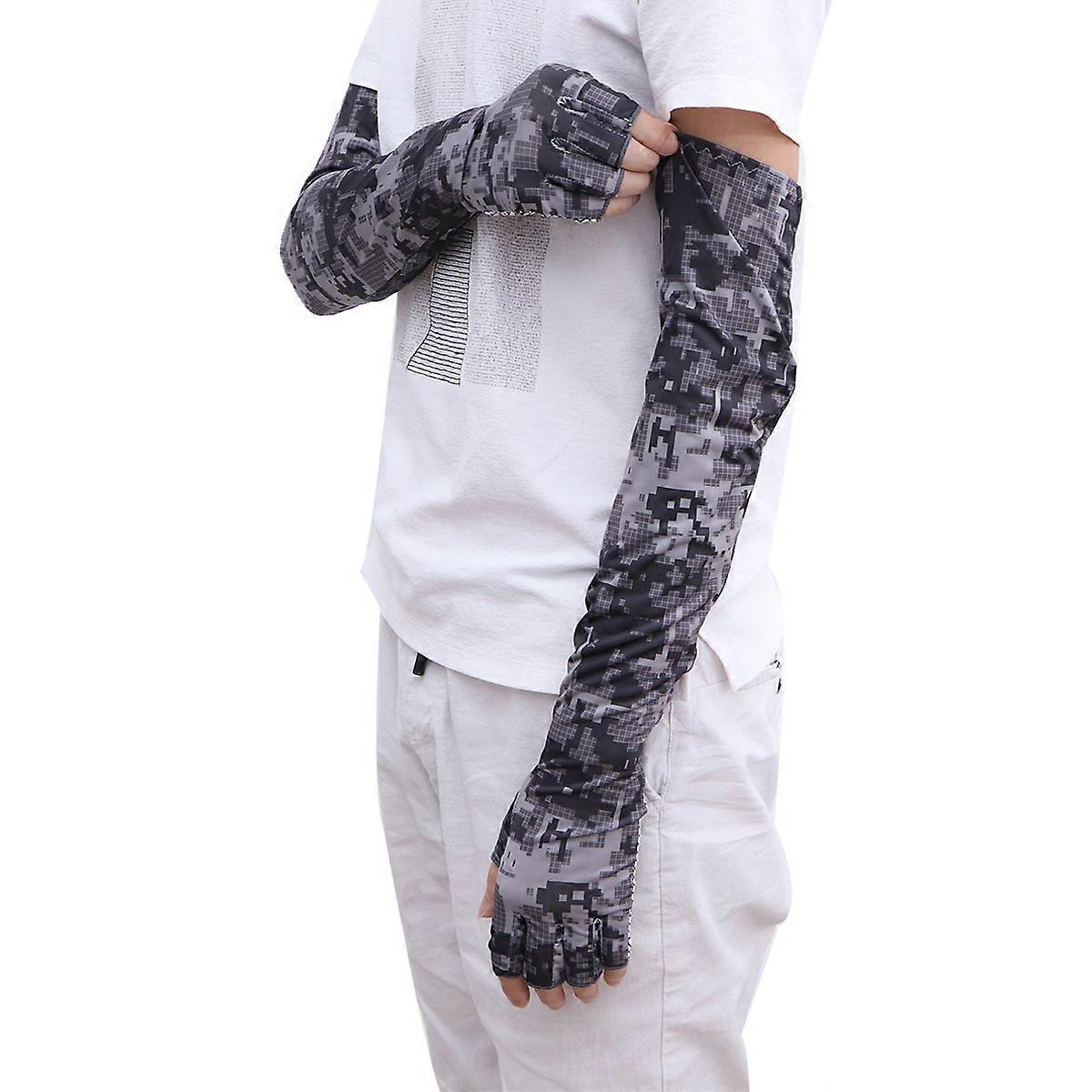 Cooling Grey Sun Sleeve Arm Covers With Non-slip Function Perfect For Outdoor Riding And Fishing In 1 Pair