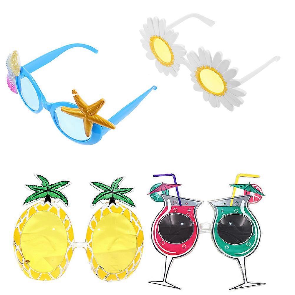 Party Eyewear 4Pcs Assorted Color Hawaii Themed Sunglasses For Summer Season Beach Parties And Photo Booth Props