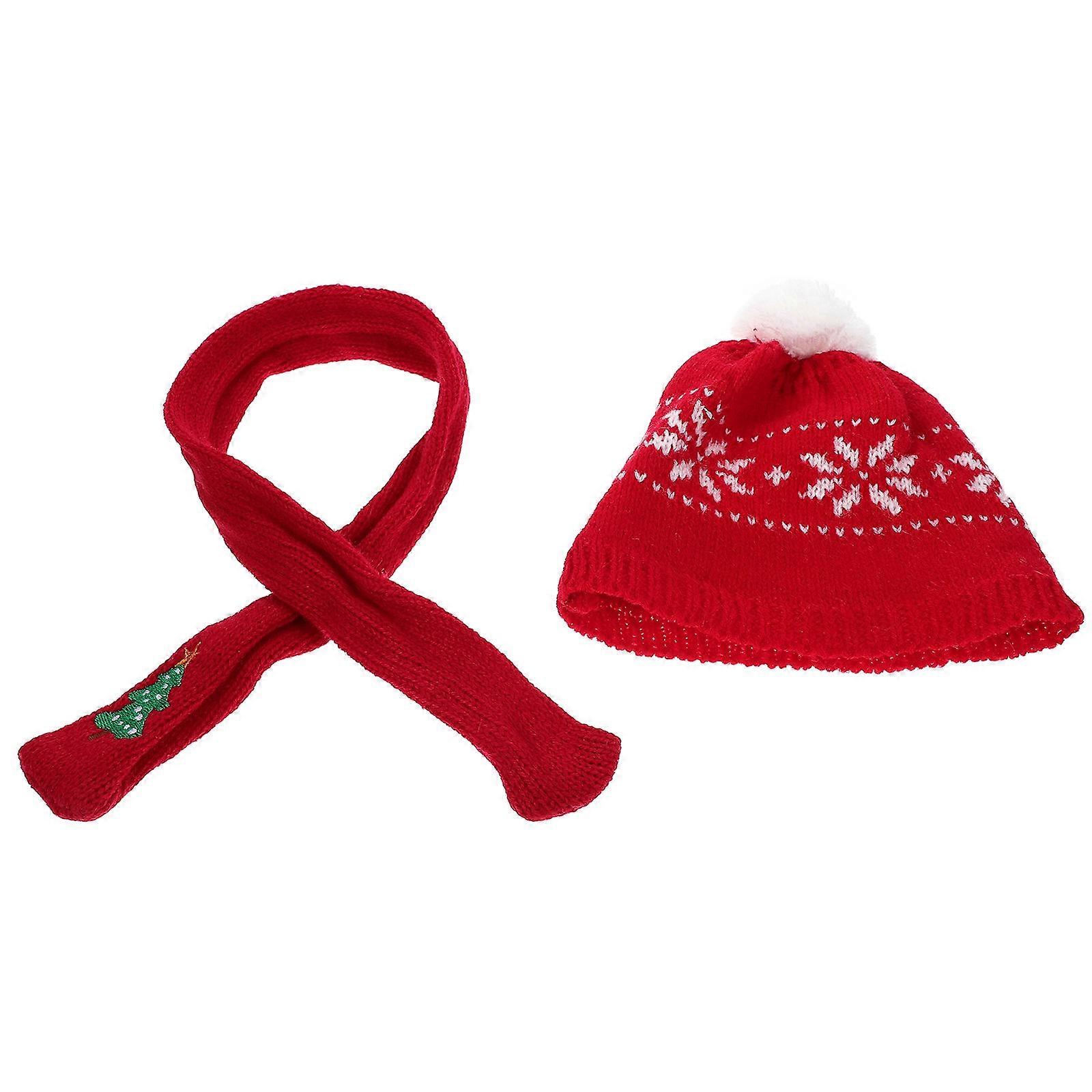 Mini Knitted Hat and Scarf Set for Crafts Woolen Yarn Assorted Color Compact Lightweight 1 set