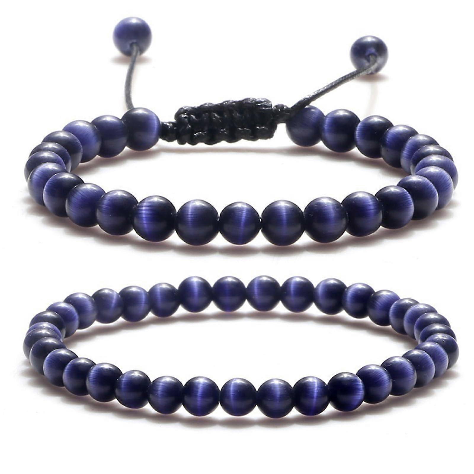 Pack of 2 Natural Stone Bead Bracelet 6mm Elastic Adjustable Gift Dark Blue