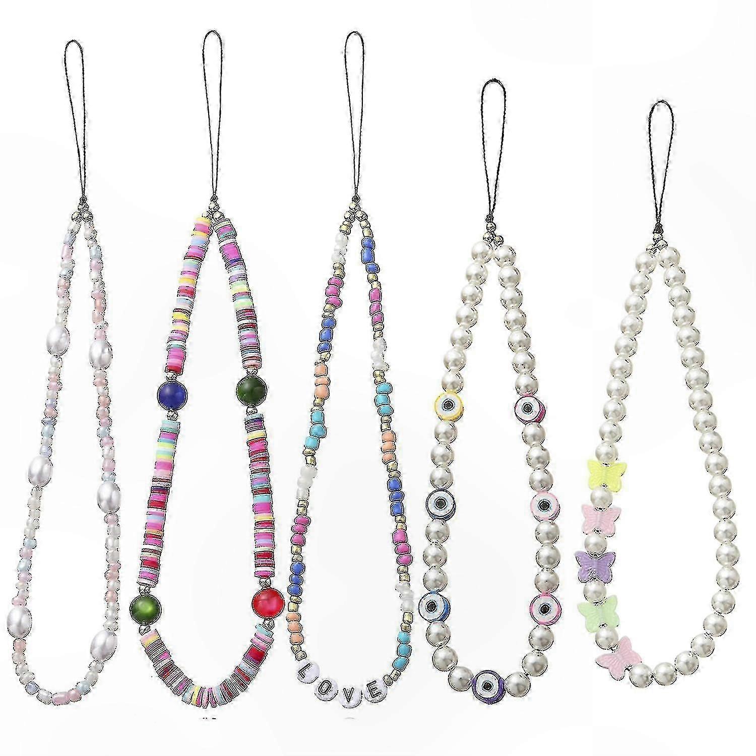 5-Pack Beaded Phone Lanyard Wrist Strap for Mobile Devices