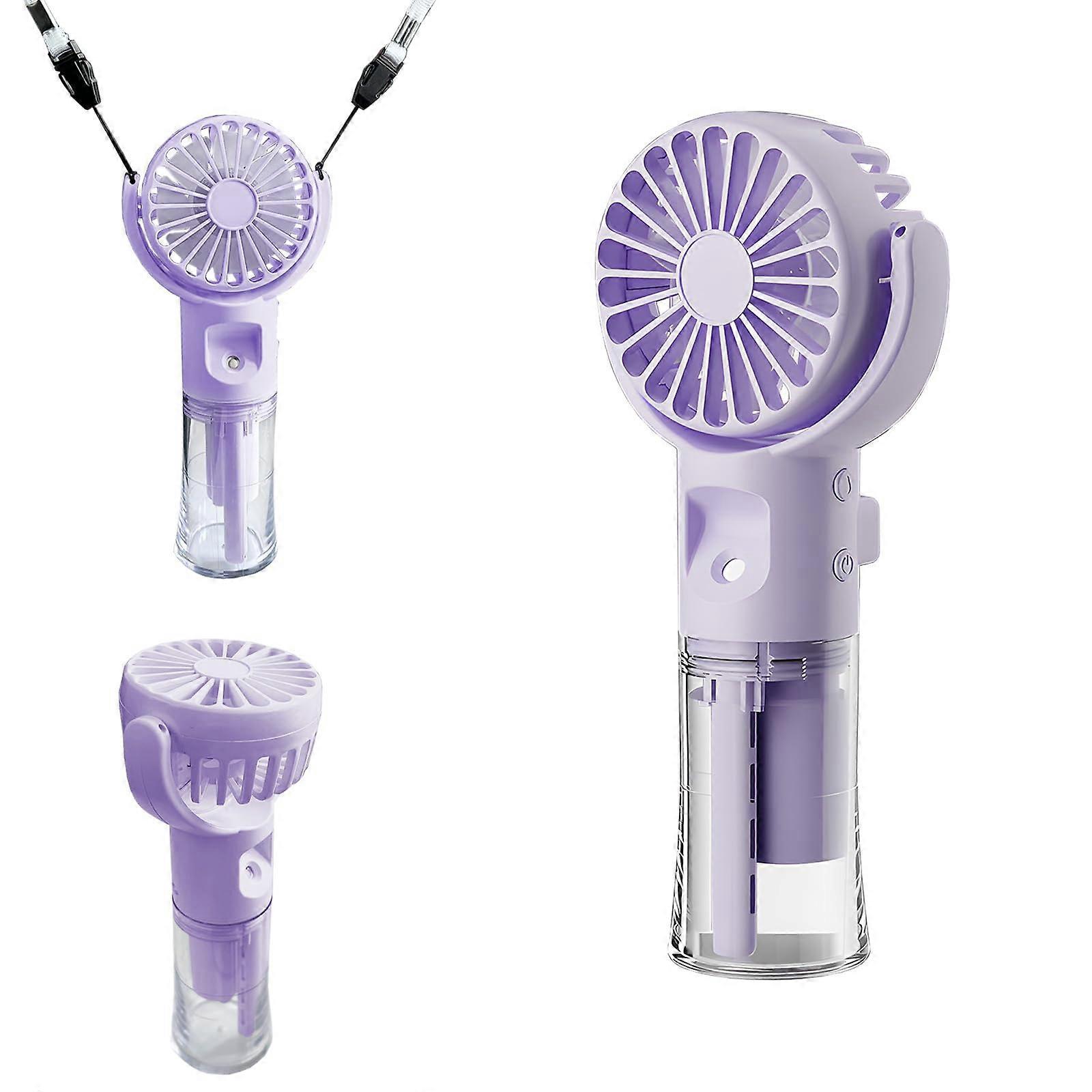 Mini Portable Fan with Misting Function, Handheld Rechargeable Spray Fan, 4 Speed Adjustable Cooling for Outdoor Travel, Purple