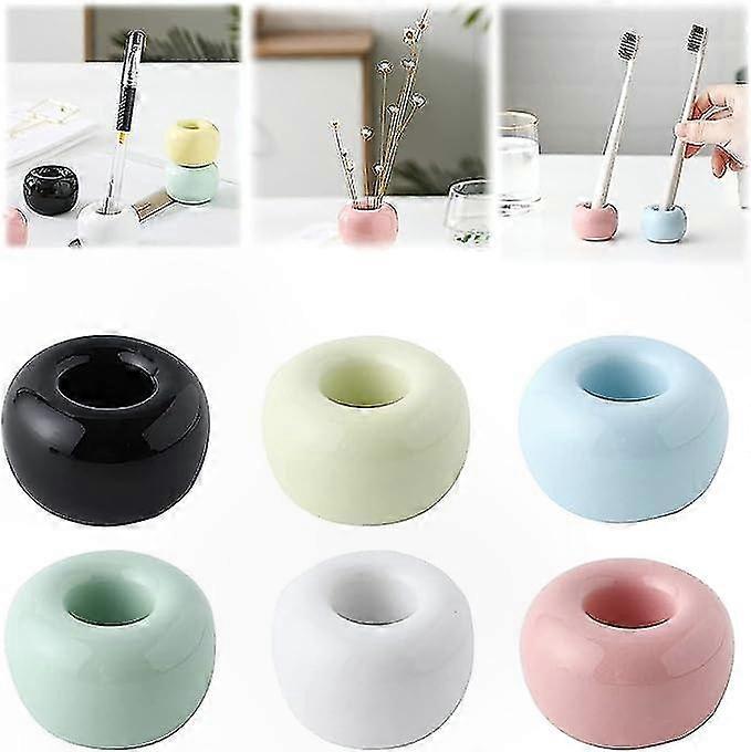 6-Piece Mini Ceramic Organizer Set for Toothbrushes, Pens, and Makeup Brushes with Stand Storage Solution