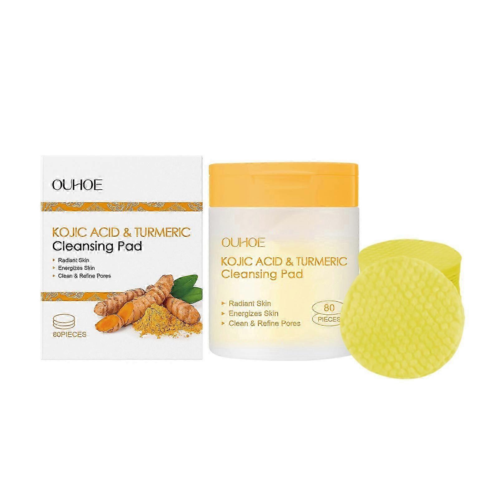 Kojic Acid Turmeric Cleansing Pads Gentle Pore Refining & Hydrating Facial Wipes with Hyaluronic Acid & Aloe Vera 80 Easy-to-Use Skin Brightening &