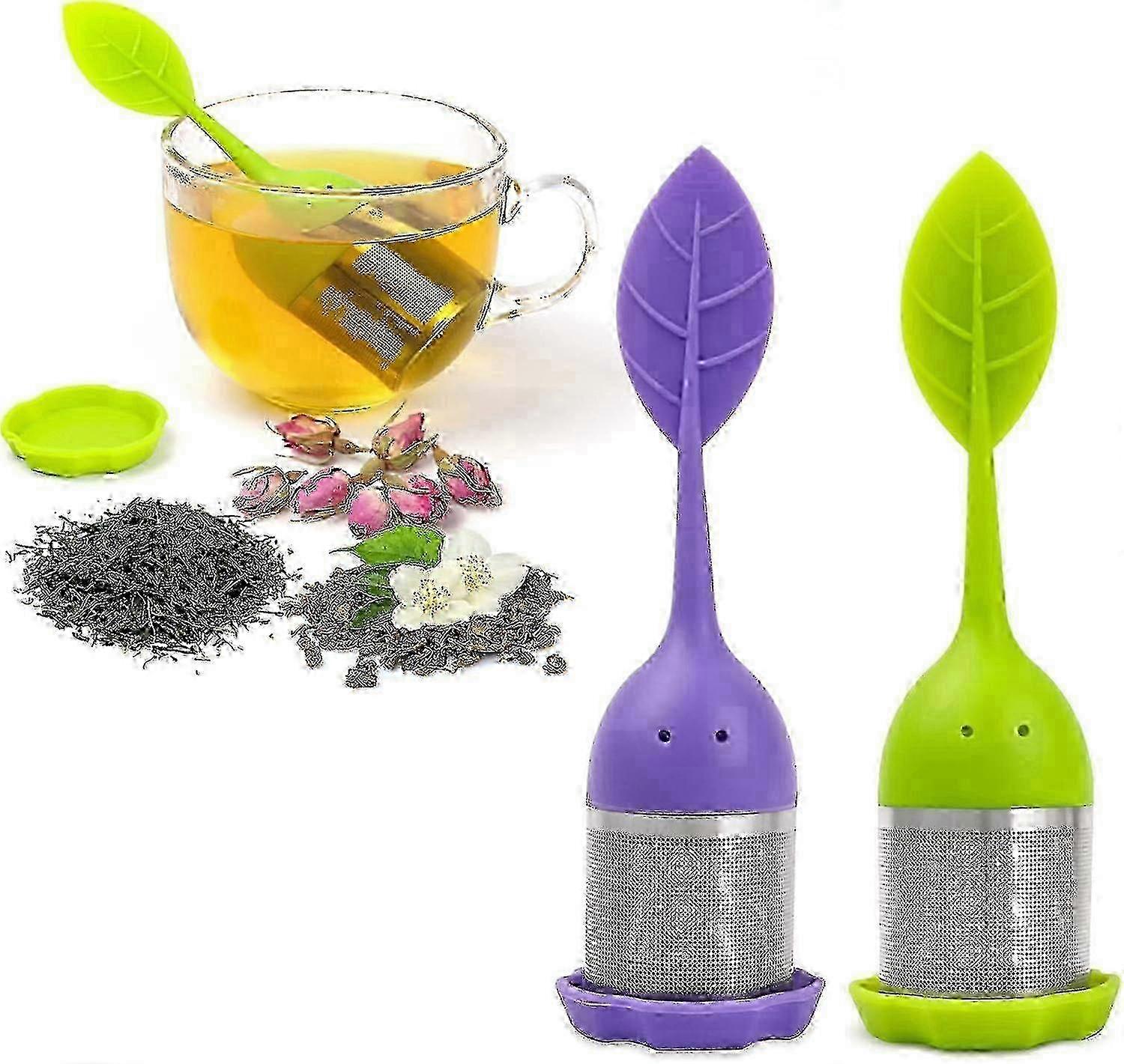 2er-Pack wiederverwendbare Silikon-Tee-Ei mit feinem Netz für losen Blatttee, grüne und violette Aufweicher