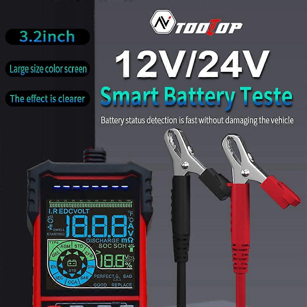 TOOLTOP Intelligent Battery Tester 3.2 Inch Color Screen 12.0V 24.0V Battery Intelligent Selection Support Battery Test Starts Test Load Test with Ill