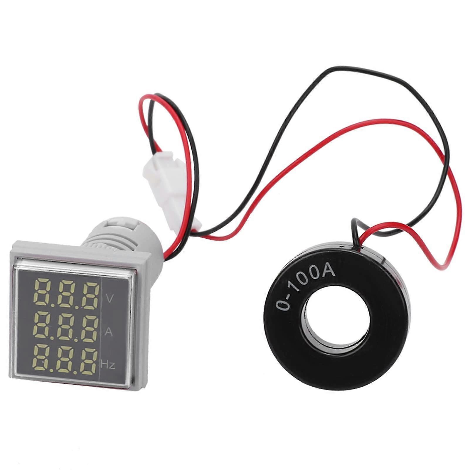 3 in 1 Signal Indication Meter Light, Digital Display AC Voltage Current Frequency Indicator, 0-100A White Voltage Meter