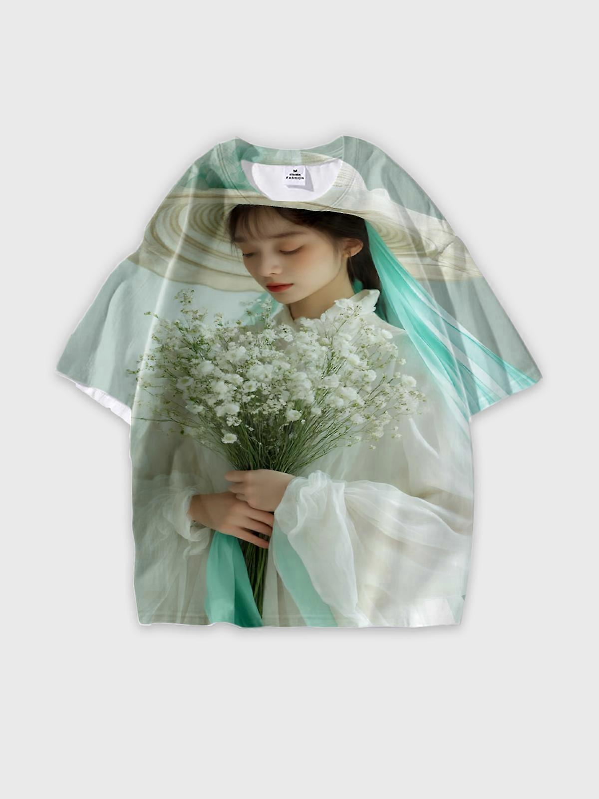 T-Shirt Short Sleeve Round Neck, Summer Casual Loose Graphic Tee, Unisex Pattern W2118