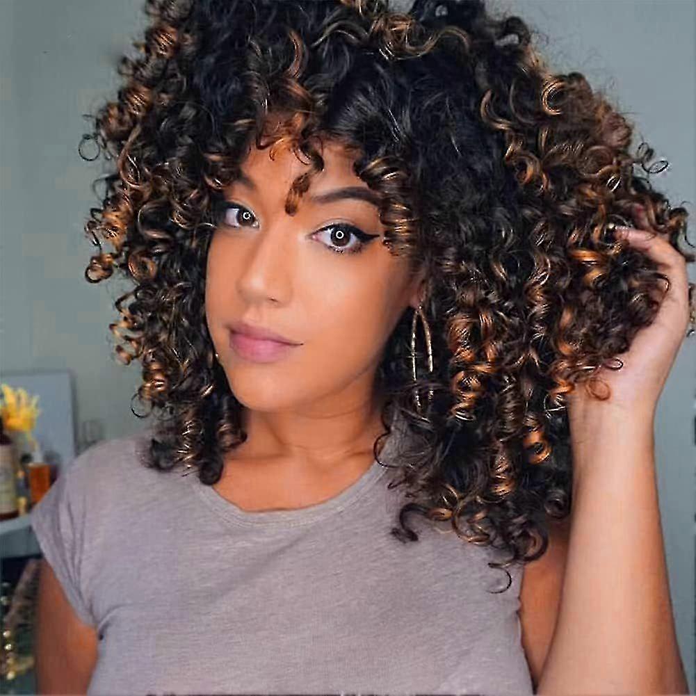 Brown Afro Kinky Wig for Black Women,Short Curly Wig Synthetic Heat Resistant