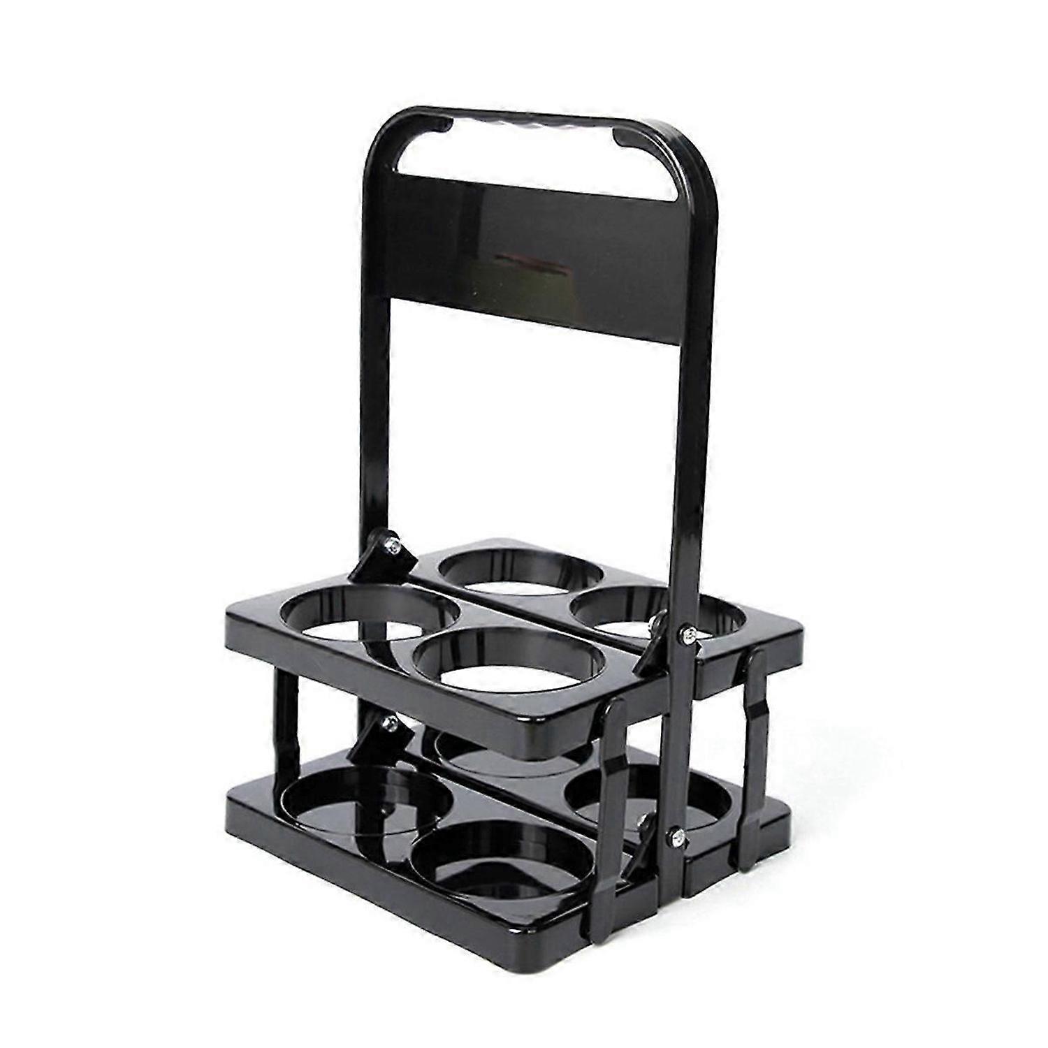 4 Holes Foldable Plastic Beverage Carrier, with Handle Black