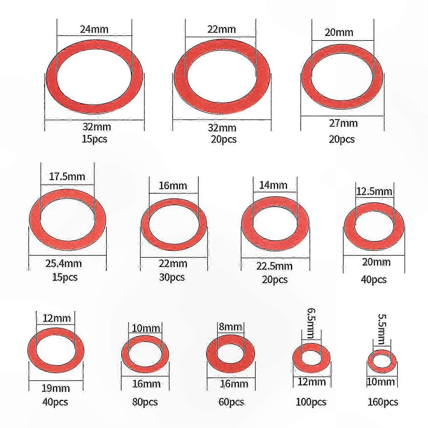600 Pieces Assorted Fiber Washers Kit - 12 Sizes Red Flat Washers for Sealing and Fastening Projects