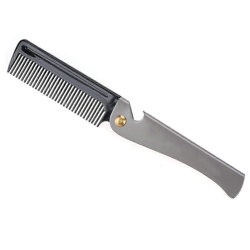 Folding Pocket Moustache Shaping Comb Stainless Steel Round Comb Teeth Beard Comb 02#