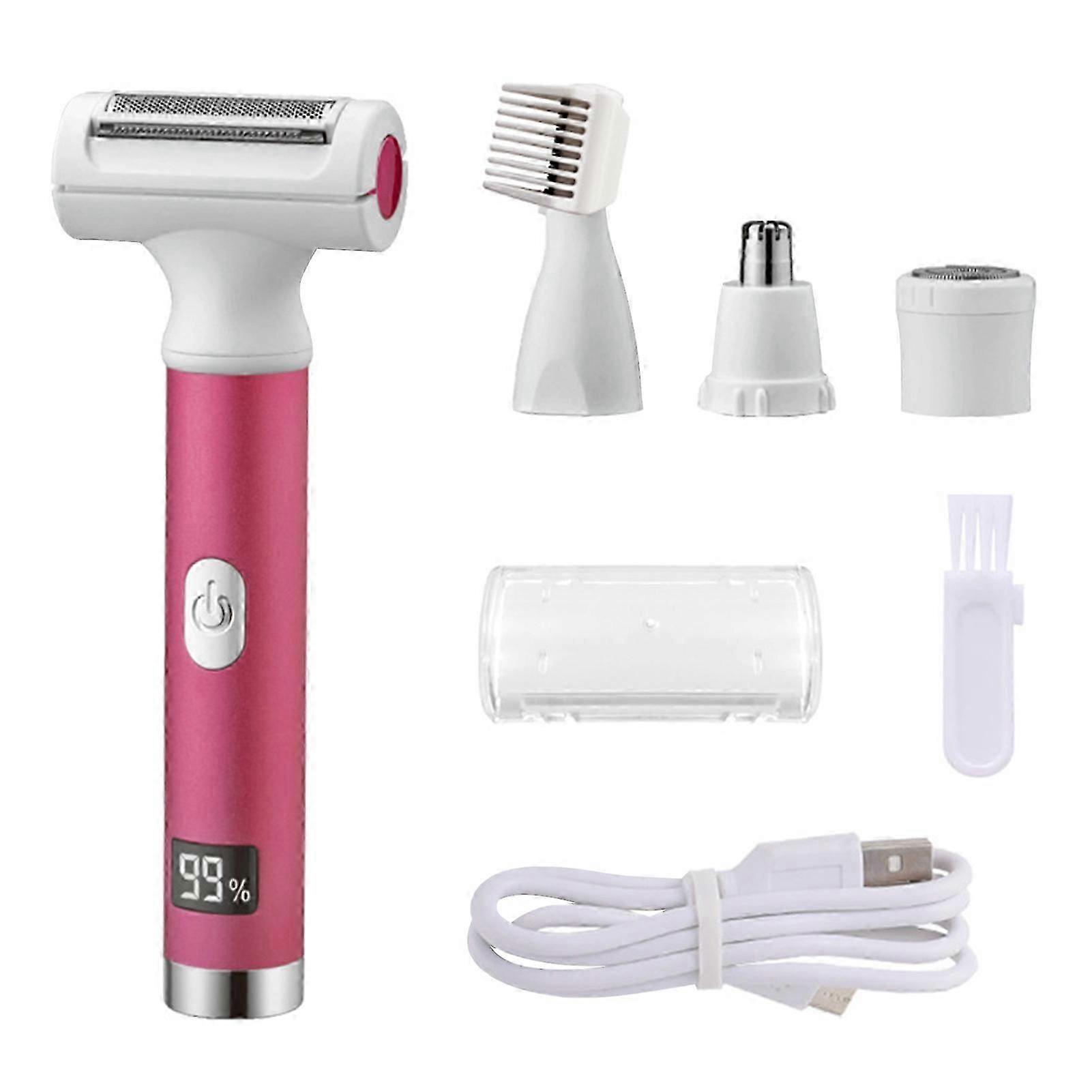 4-in-1 Elektrisch Scheerapparaat voor Vrouwen, USB-C Oplaadbaar Draadloos Elektrisch Scheerapparaat voor Gezicht & Lichaam Bikini Neus Wenkbrauwen