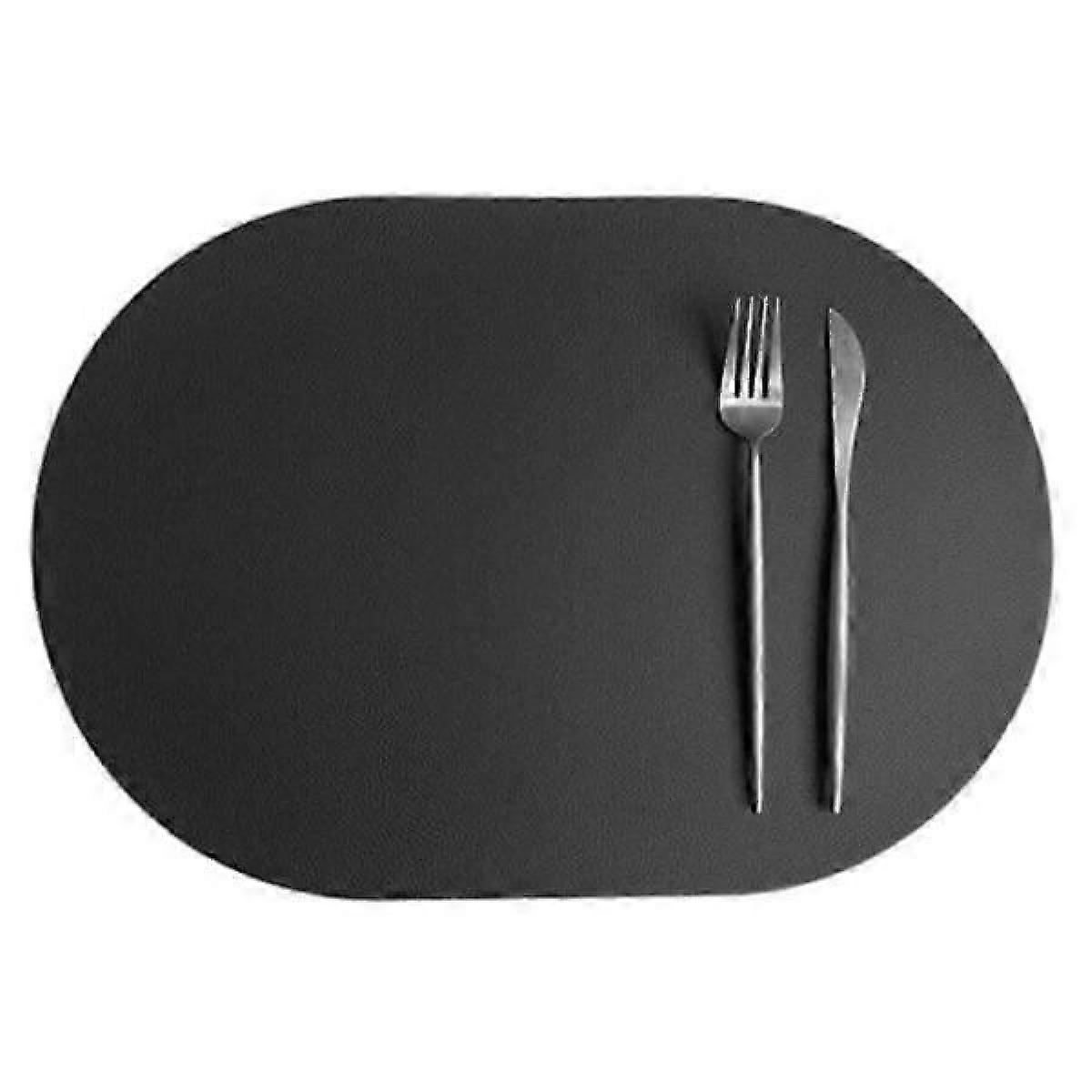 4-pack faux leather oval placemat black 43x30cm