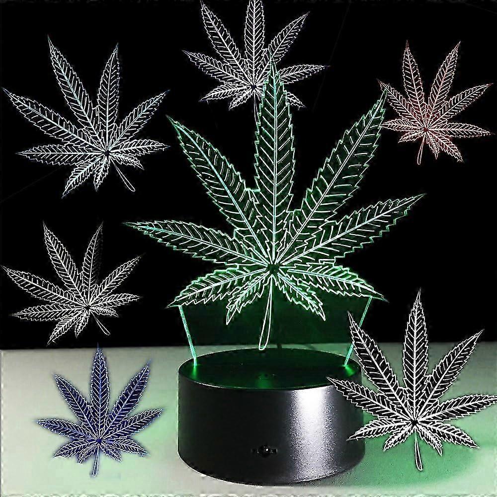 Marijuana Leaf 3D Illusion Lamp Cananbis Weed Optical Visual Night Light Room Party Deco Lighting