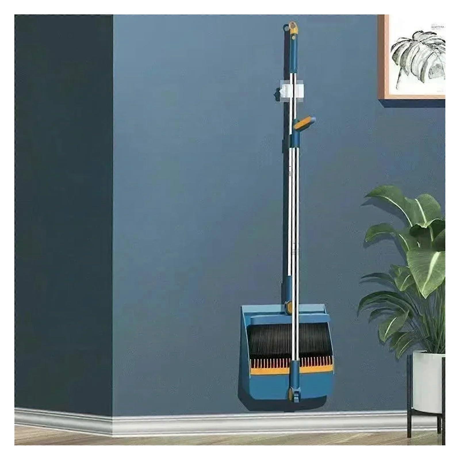 Rotating Blue Broom Set Rotating Head Dustpan And Brush Combo Foldable Shovel Compact Storage