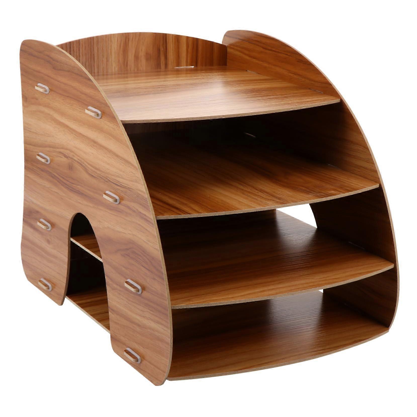 Wooden Multi Layer Desktop Storage Rack With Smooth Surface, CorrosionResistant File Holder, Organizer, Compact Shelf