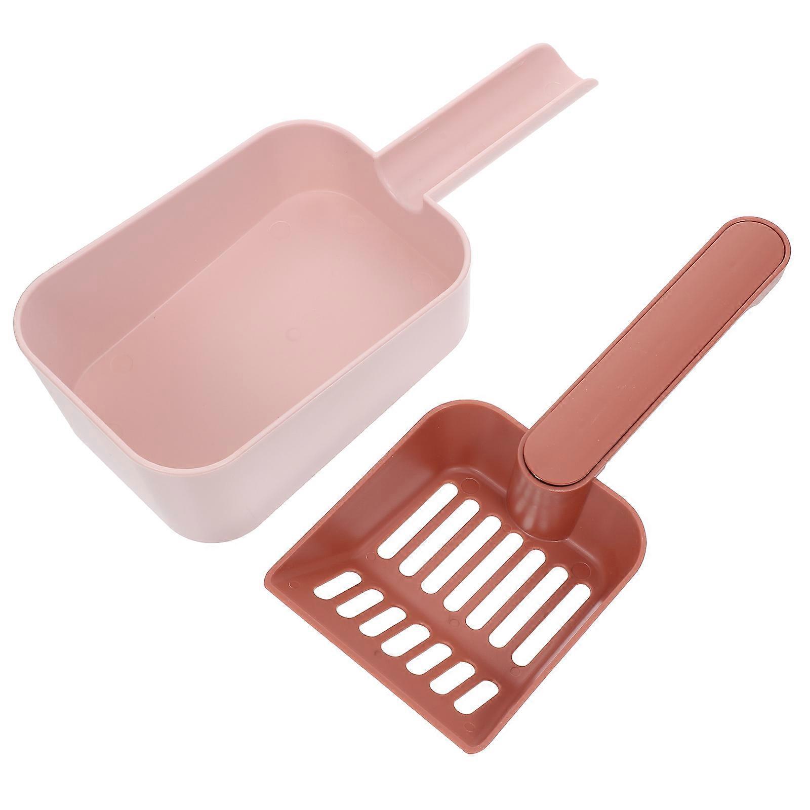 Pet Cat Litter Scoop 2Sets with Poop Filter and Dustpan in Pink