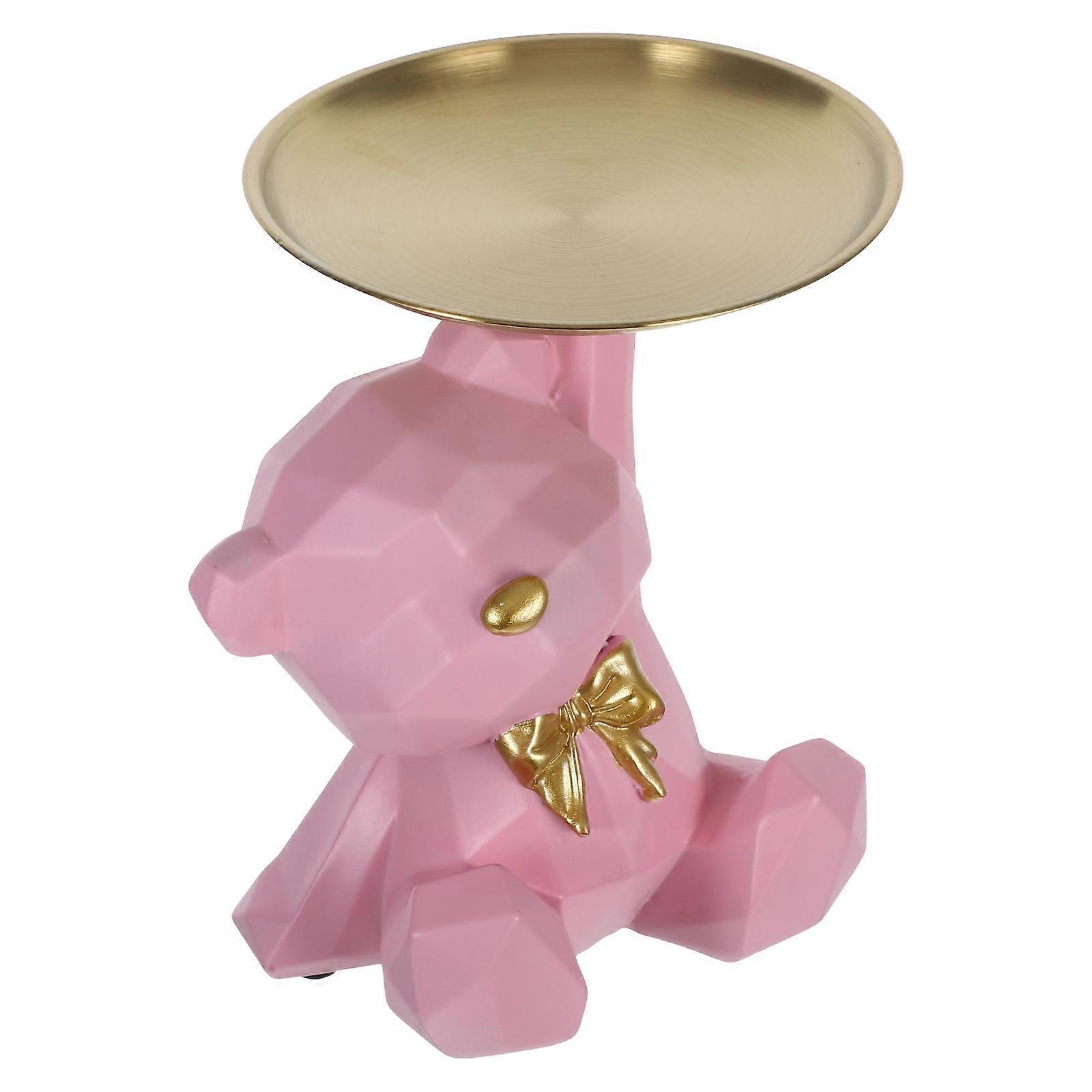 Geometric Bear Figurine Key Holder Bowl 2Pcs For Entryway Table Home Office Hotel Decoration In Pink To Store Small Items