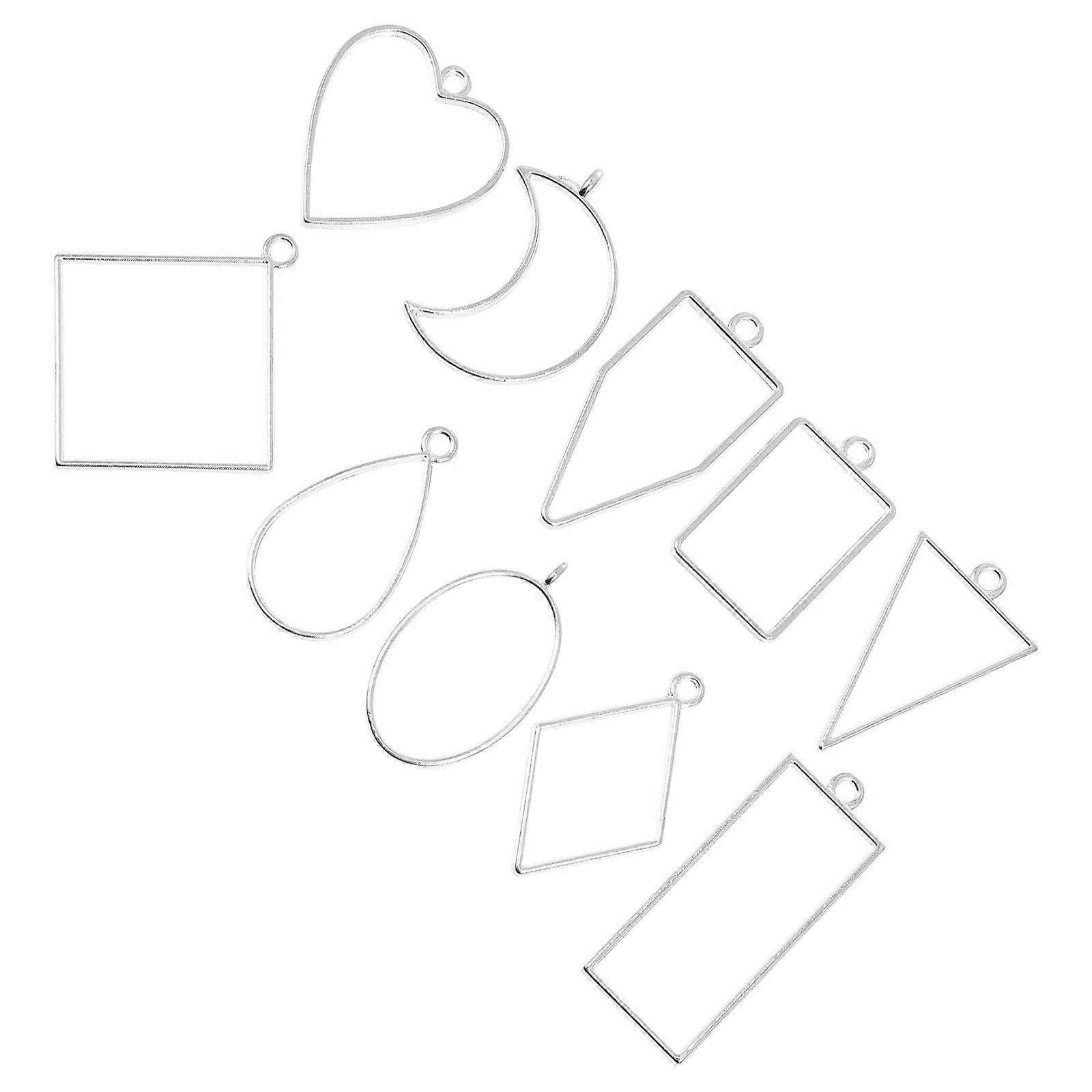 10Pcs Silver Metal Frame Earring Set for Decorating Alloy Geometric Pendants