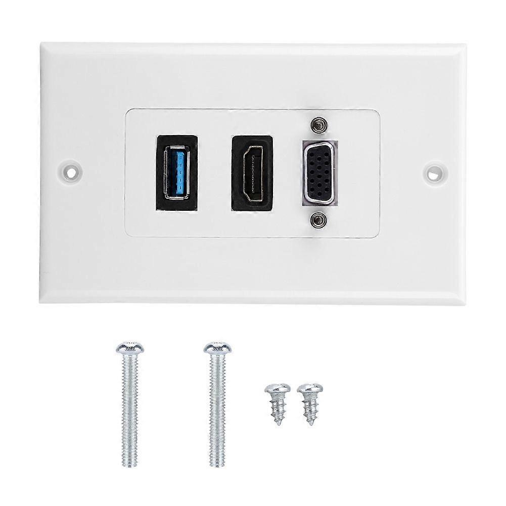 US 3-PORT VGA HDMI USB3.0 Socket Wall Mount Panel Adapter Wall Socket