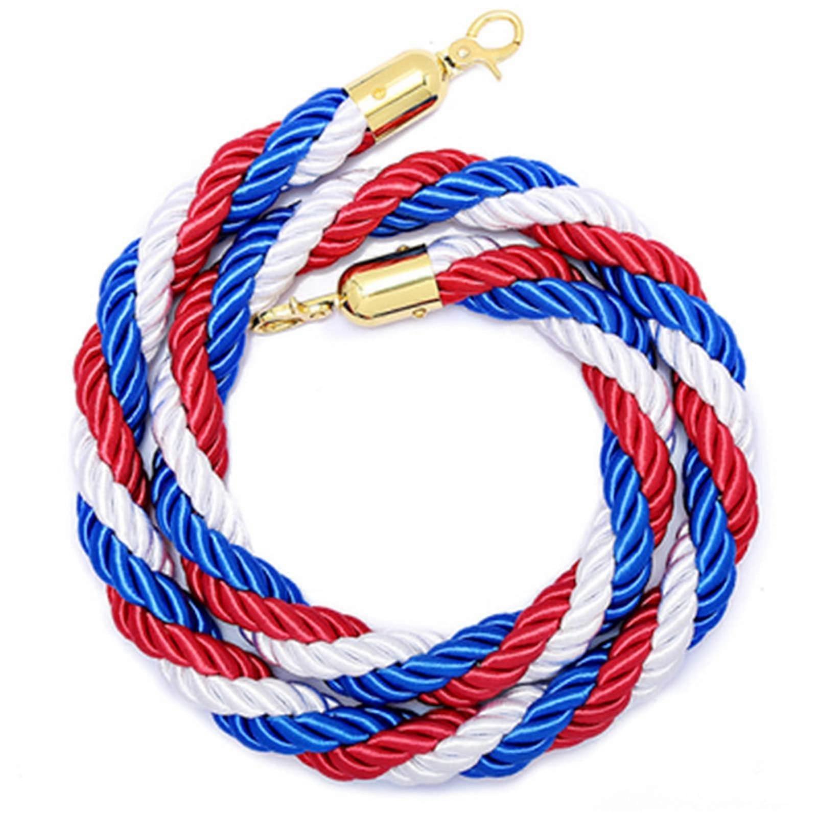 Rope Barrier Belt for Christmas Decor, 3.3ft Colorful Queue Line Rope with Gold Plated Hooks for Stanchion Posts