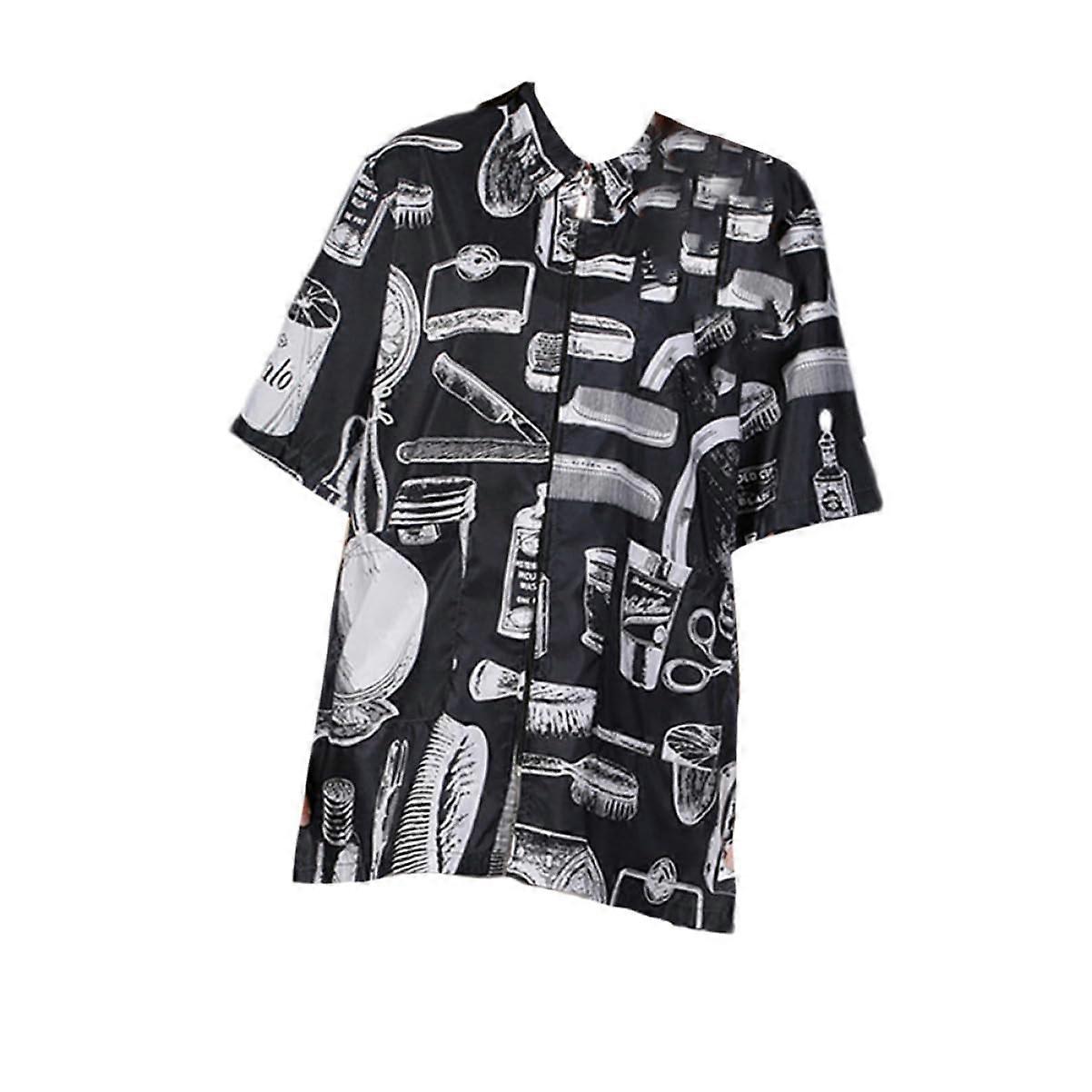 Barber Working Clothes Hairdressing Uniform Black Haircut Cloak Professional Home Use Hairdresser Apron With Tool Print