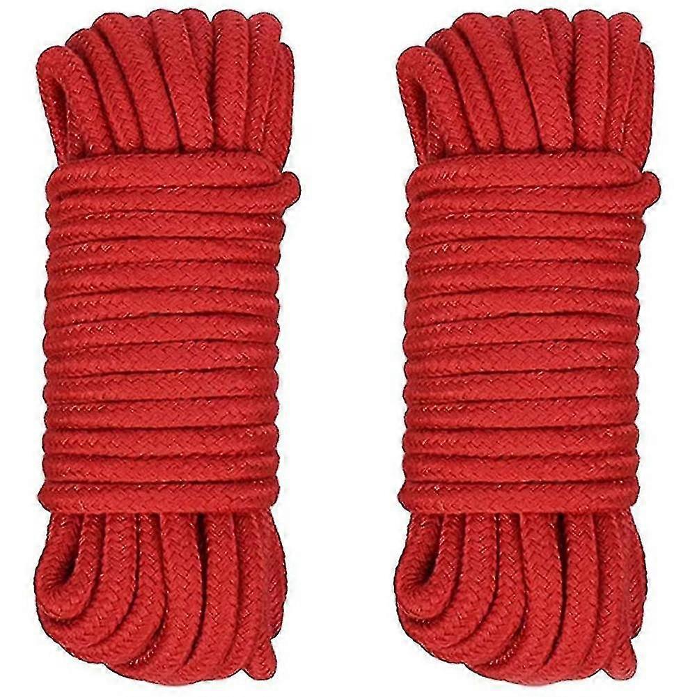 2 Pcs Red Cotton Rope, 8mm Multi Purpose Strong Soft Tying Cord for Camping Gardening Boating Crafting, 10m/33ft