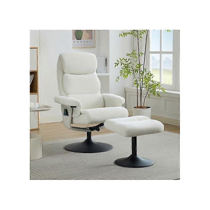 Kallistuva nojatuoli, jossa kallistustoiminto ja viiden pisteen hierontatoiminto, kääntyy 360 astetta, valkoinen