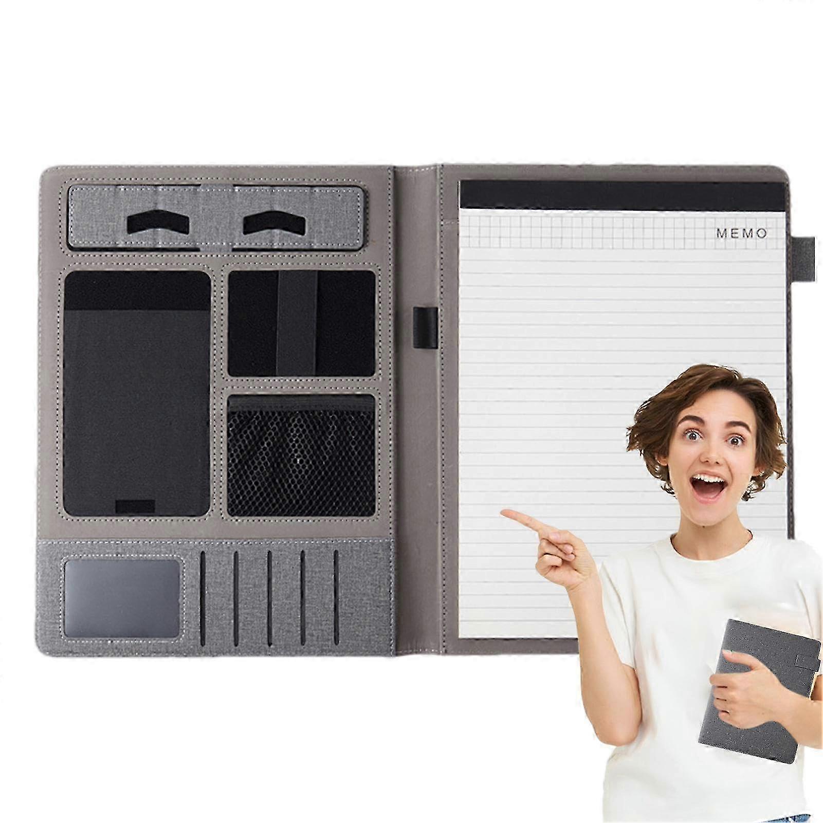 2025 Business folder notebook, business conference folder, multifunctional briefcase notebook planner with card holder, gray