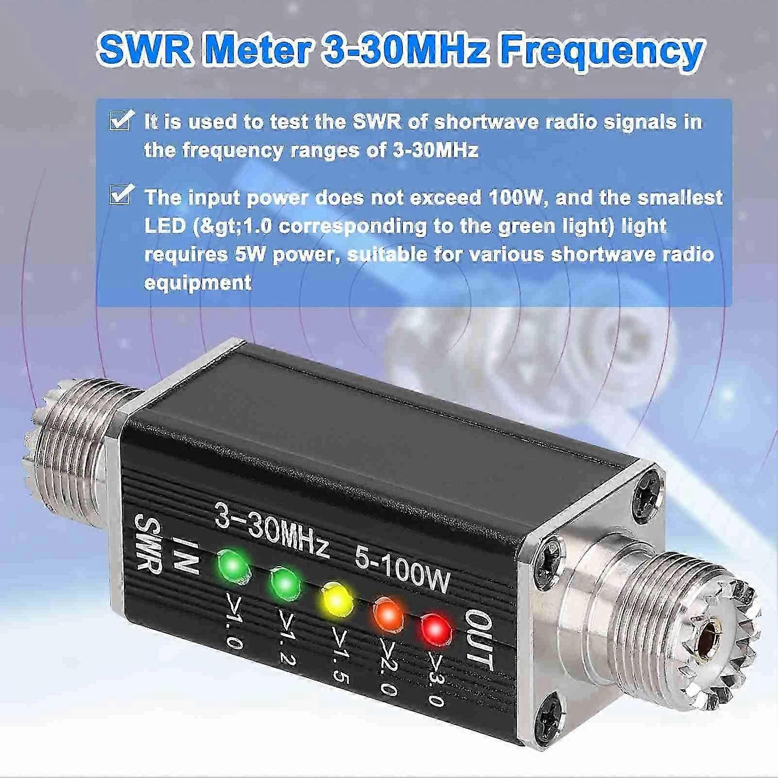 LED SWR Meter 3-30MHz Frequency Shortwave Standing Waves Indicator for Television Broadcasting