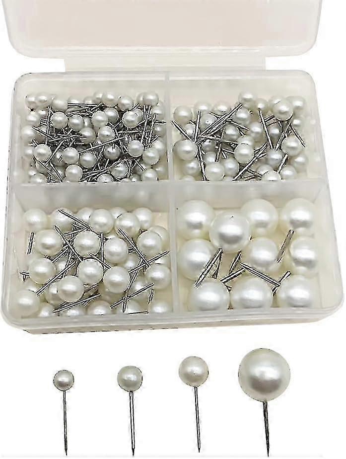 Optimized Push Pins: 400-Piece Set of Pearl Head Push Pins, Map Tacks, Bulletin Board Pins in White Metal for Craft Decorations