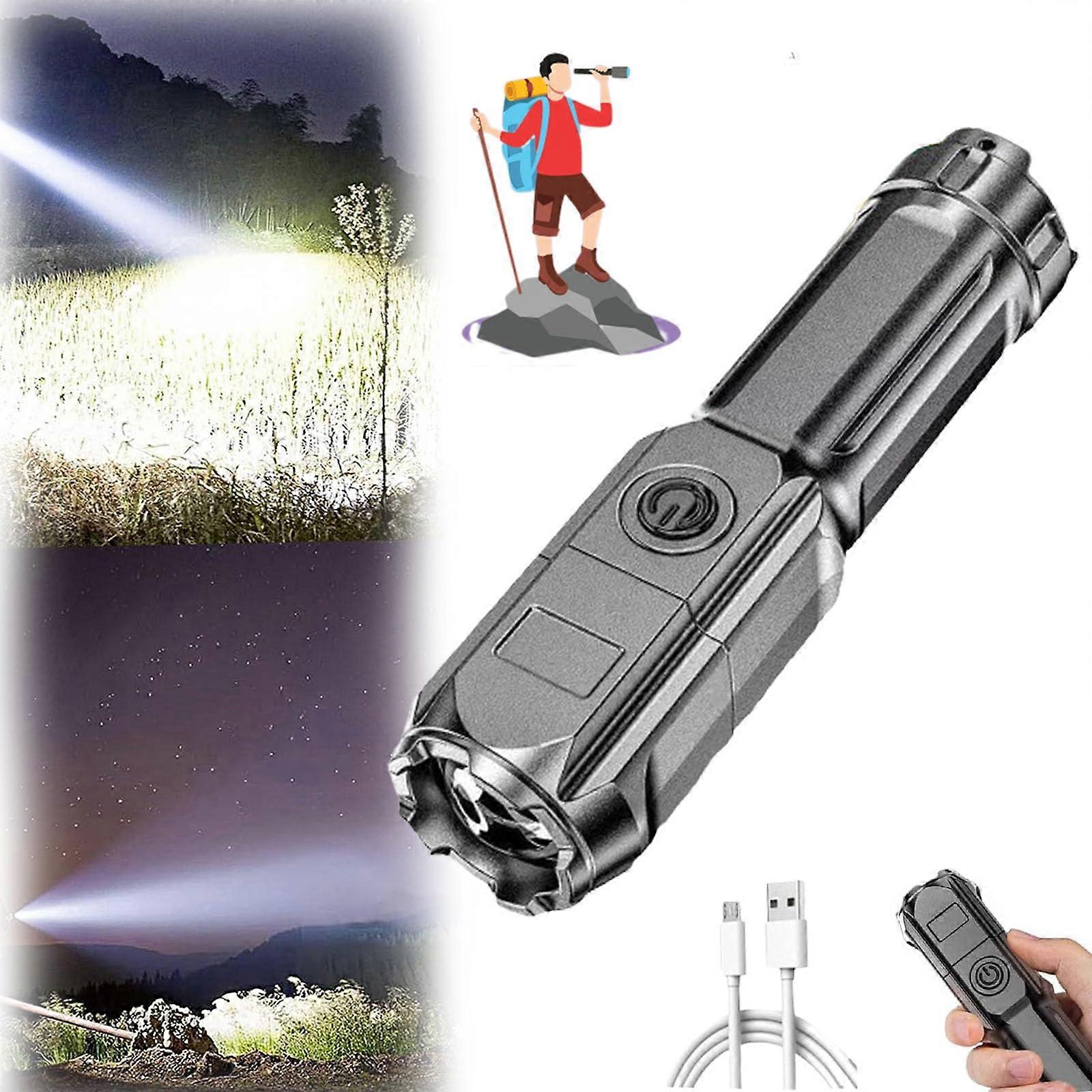 Flashlight, 900000 Lumens LED Tactical, Adjustable Zoom, Rechargeable Waterproof, For Hiking And Camping, 1Pc