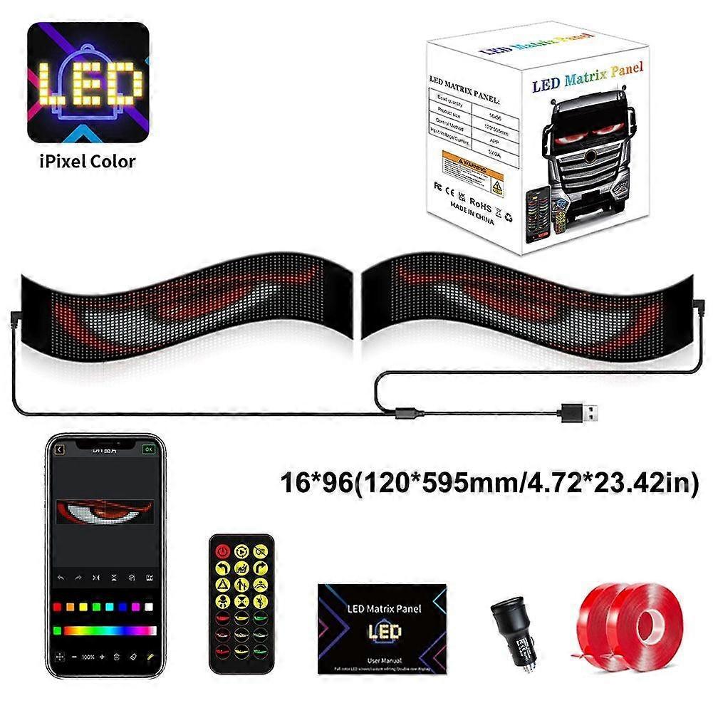 For Vehicle Advertising Screen 16x32 RGB LED Display Bluetooth 5.0 App Control Waterproof Car Sign with 200 Templates USB-C Powered