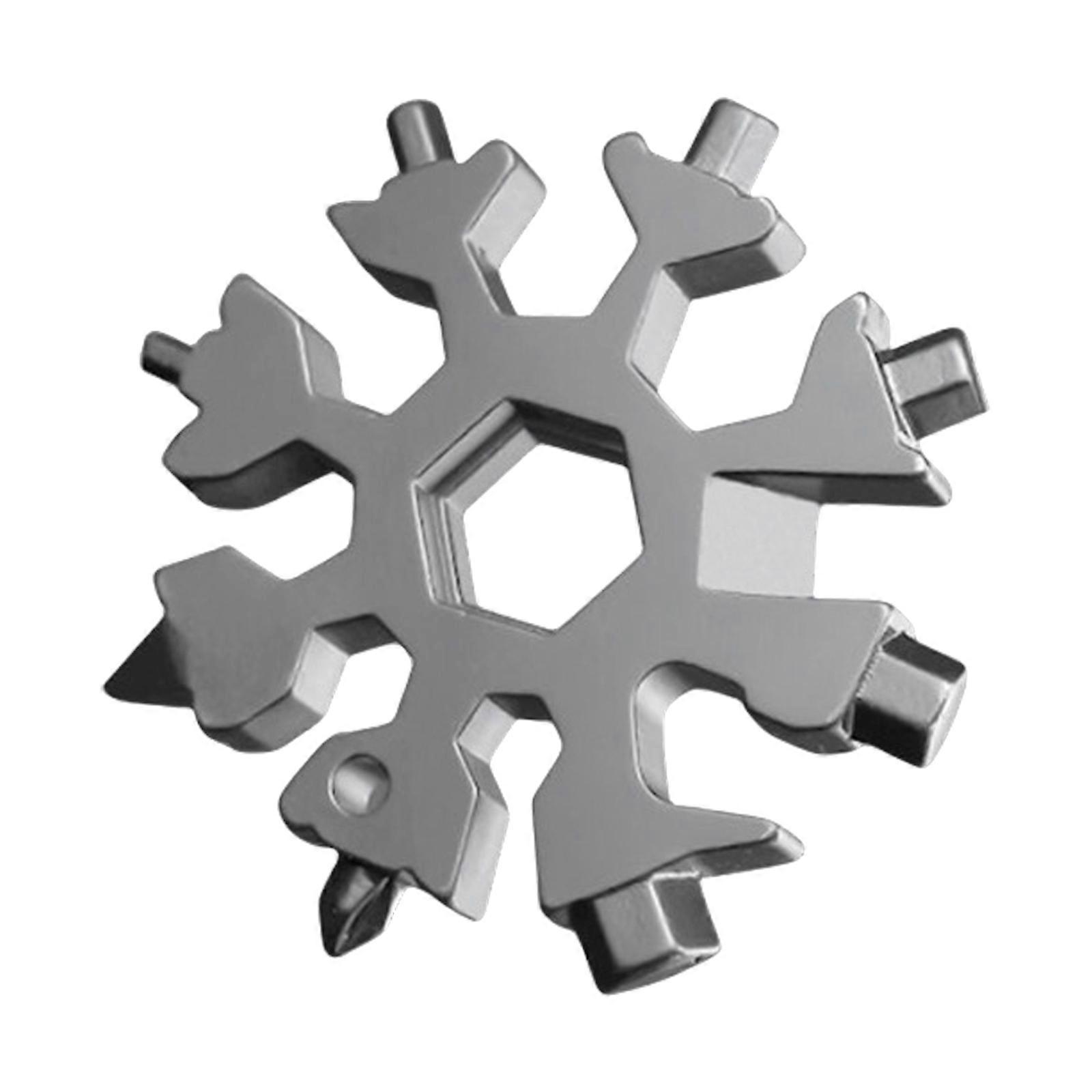 18-in-1 Carbon Steel Multitool Snowflake Tool Keychain Flat Screwdriver Wrench Snowflake Bottle Opener Portable  Silver