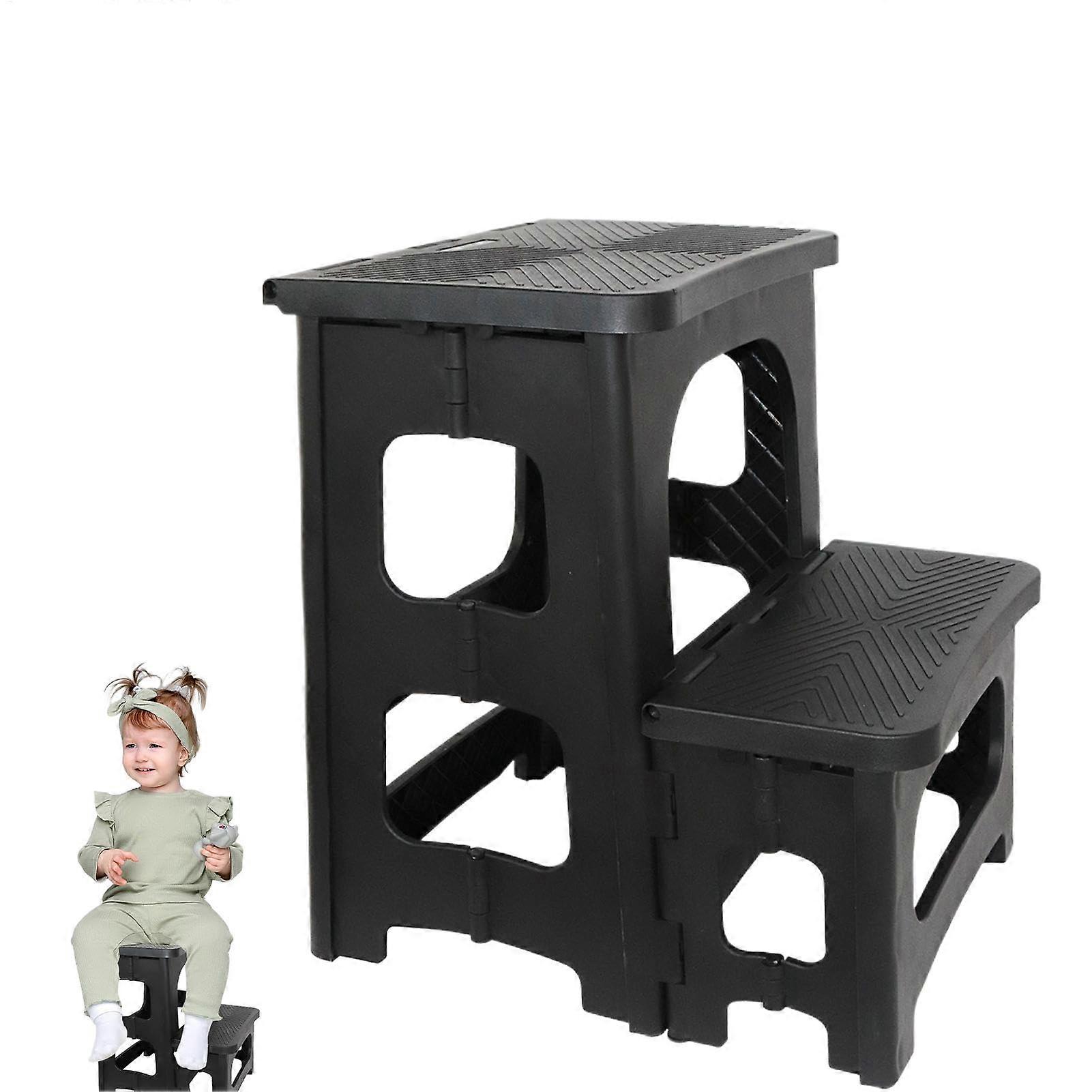 Step Ladder 2Step Folding, NonSlip Closet Step Stool, Kitchen Bathroom Stepping Stool, Stable Compact Folding Ladder