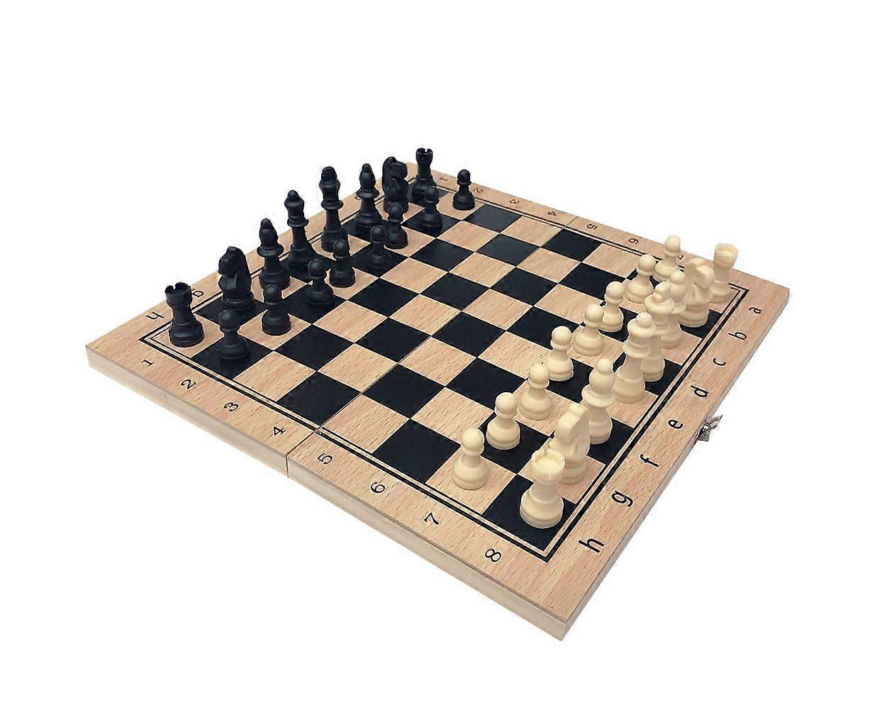 3 in 1 Folding Wooden Chess Checkers Backgammon Board Desktop Game Puzzle Toy-29cm