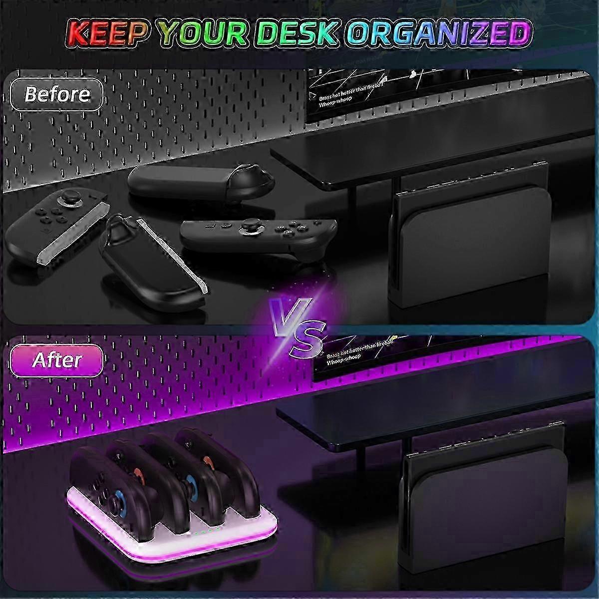 Enhanced Charging Base for Switch 2 Handles with LED Light - Quad Charging Base for Left and Right Handles