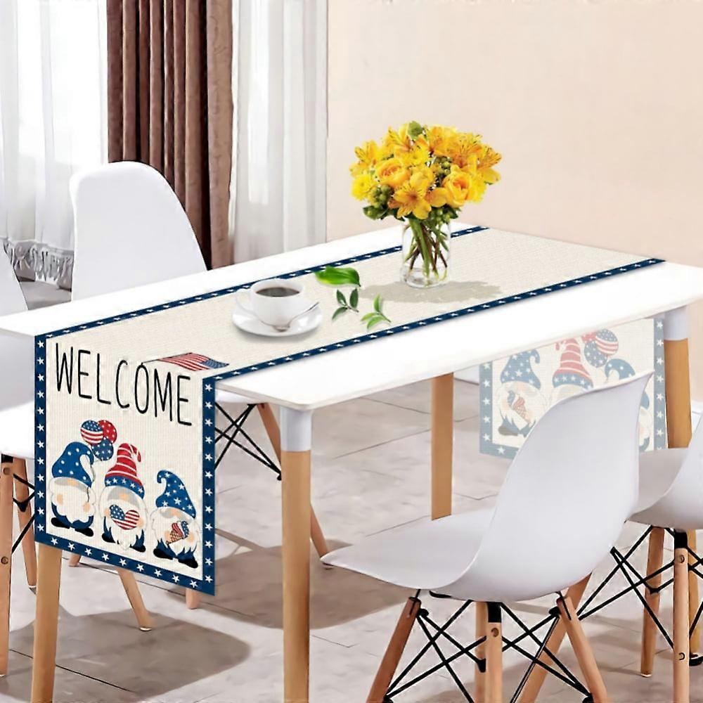 Patriotic Printed Table Cloth, Independence Day Linen Table Runner, Non-Slip Heat Insulation Mat, 4th of July Holiday Dining Flag