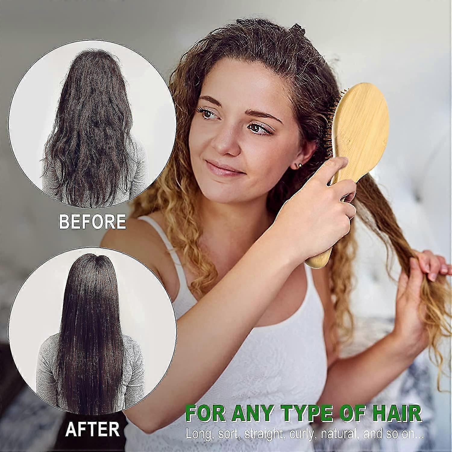 パドルデタングヘアブラシ天然ワイドトゥースとテールコームなし毛のない毛、女性男性と子供のためのスーツの厚いパドルデタングヘアブラシと櫛セット4ピース