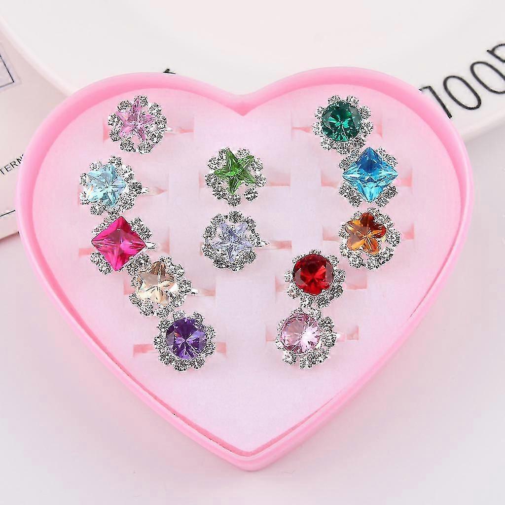 リトルガール調整可能なラインストーン宝石リングボックス内の子供子供ジュエリーリングハートシェイプディスプレイケースセット